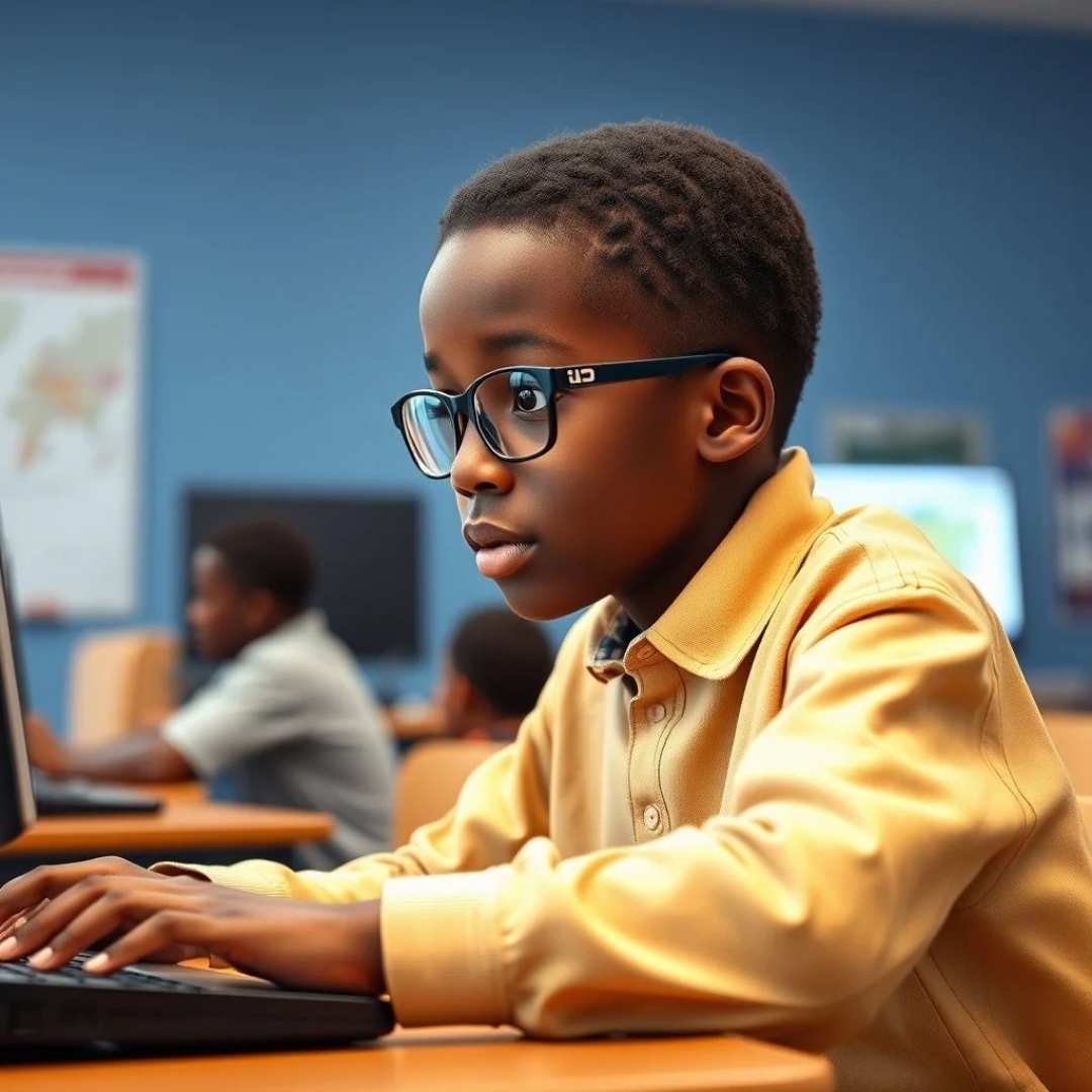 Un élève concentré devant son ordinateur