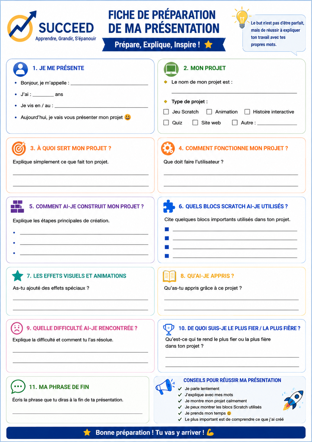 Fiche SUCCEED de préparation de présentation