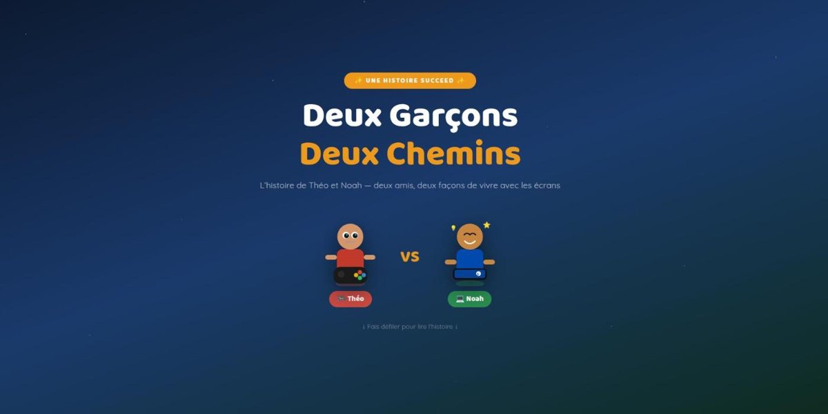 Écran d'accueil de l'histoire Deux Garçons, Deux Chemins